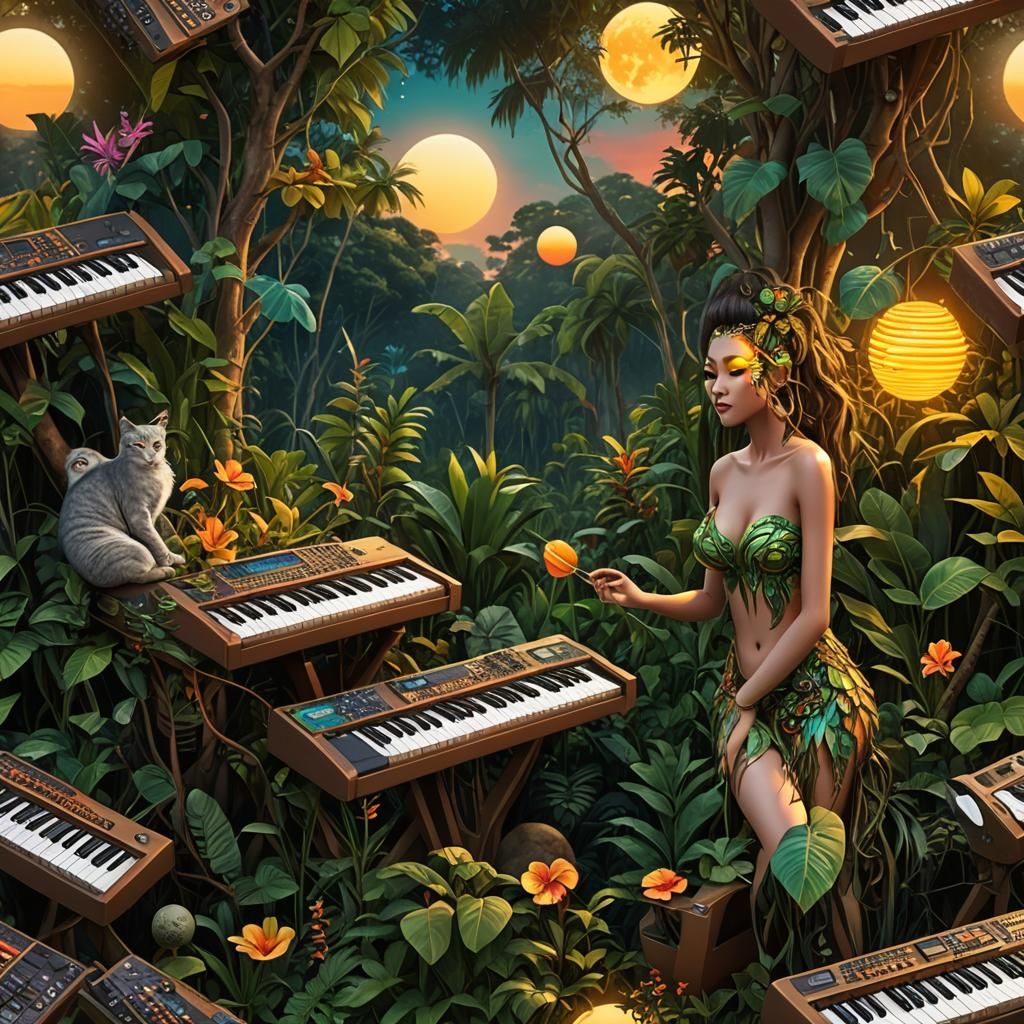 Musical Keyboard on Jungle Moon at Sunset