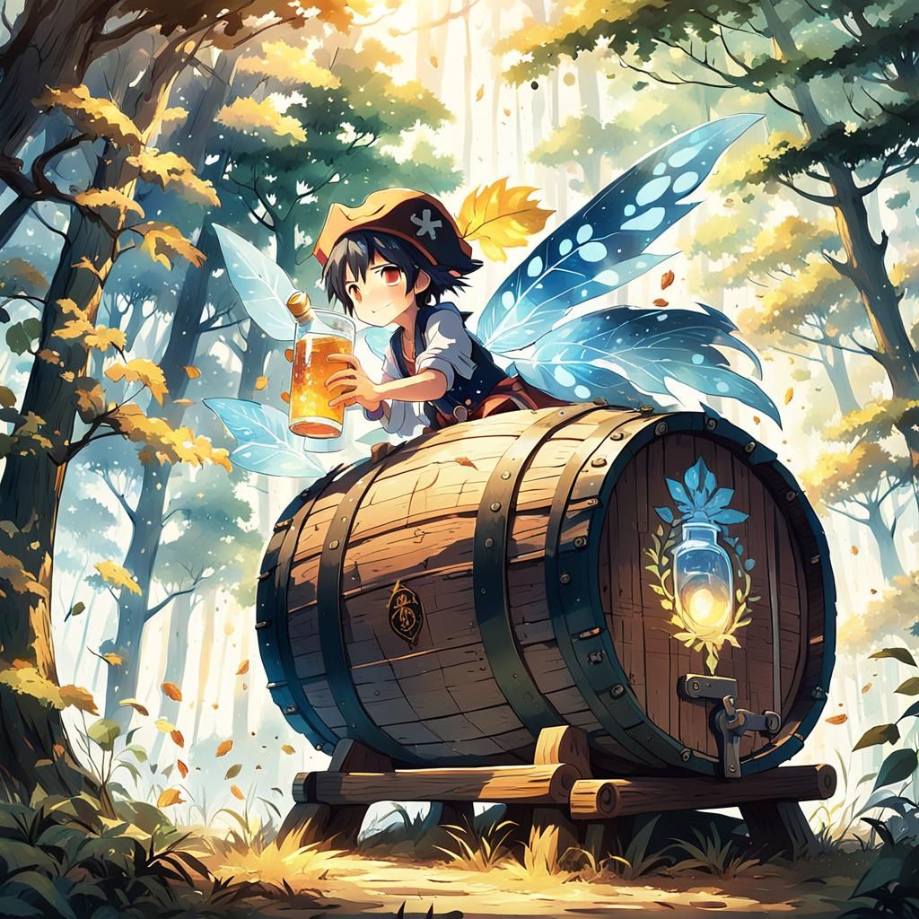 Anime Pirate Fairy Drinks in Sunny Forest