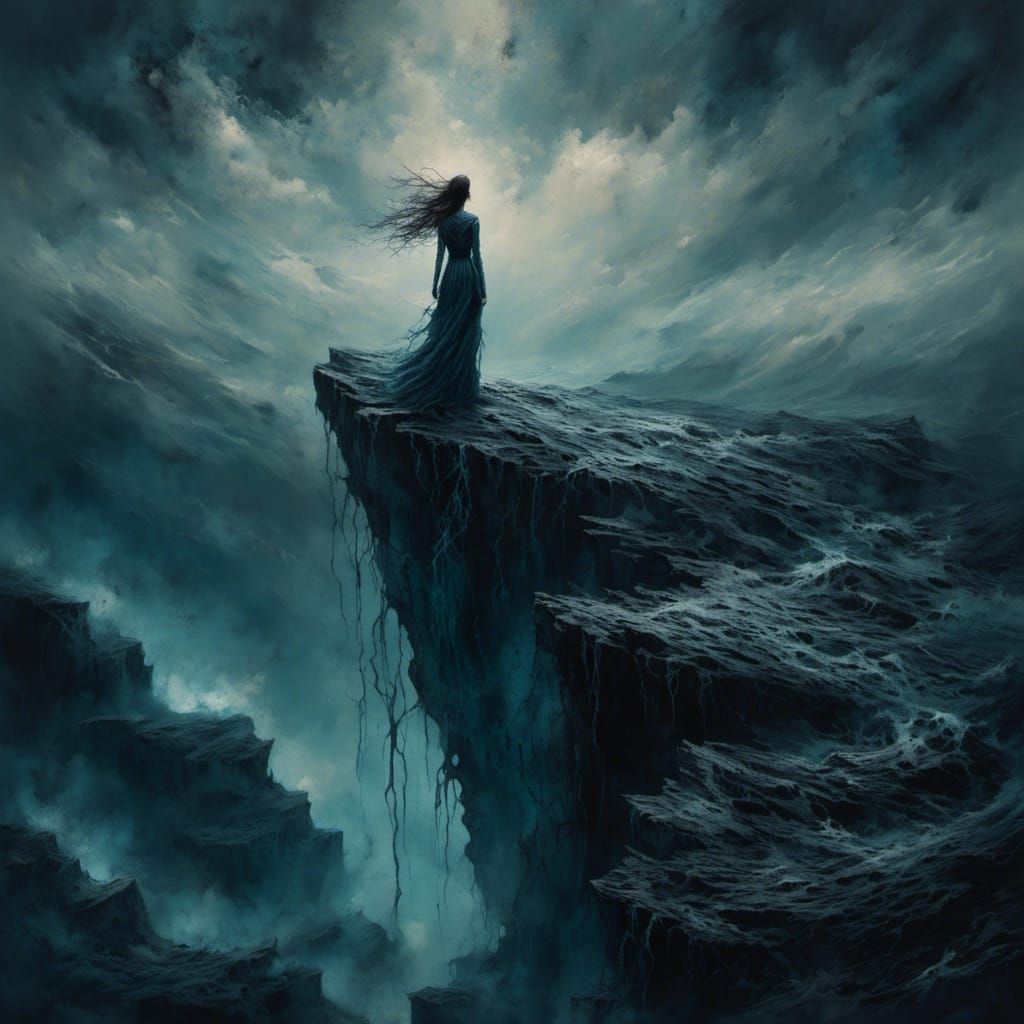 Woman Falls into Eternal Abyss: Emotional Dark Art
