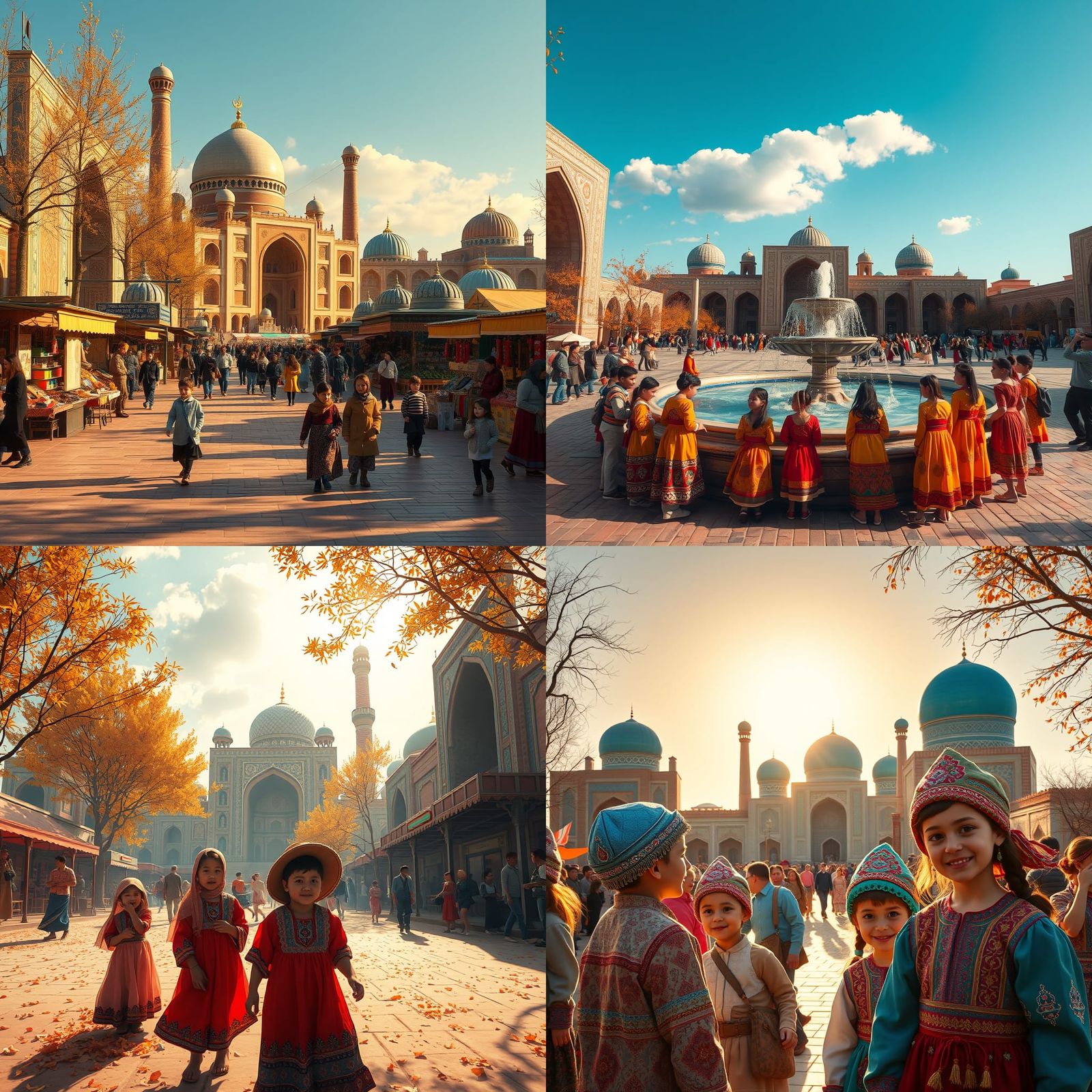Uzbekistan Children in Traditional Clothes on Sunny Day