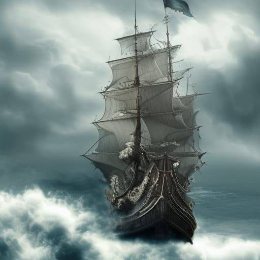 Epic Pirate Ship Soaring Through Clouds
