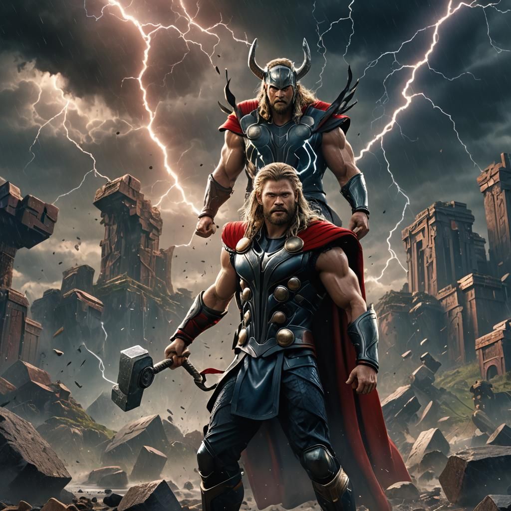 Thor with Thunder, Detailed Matte Painting