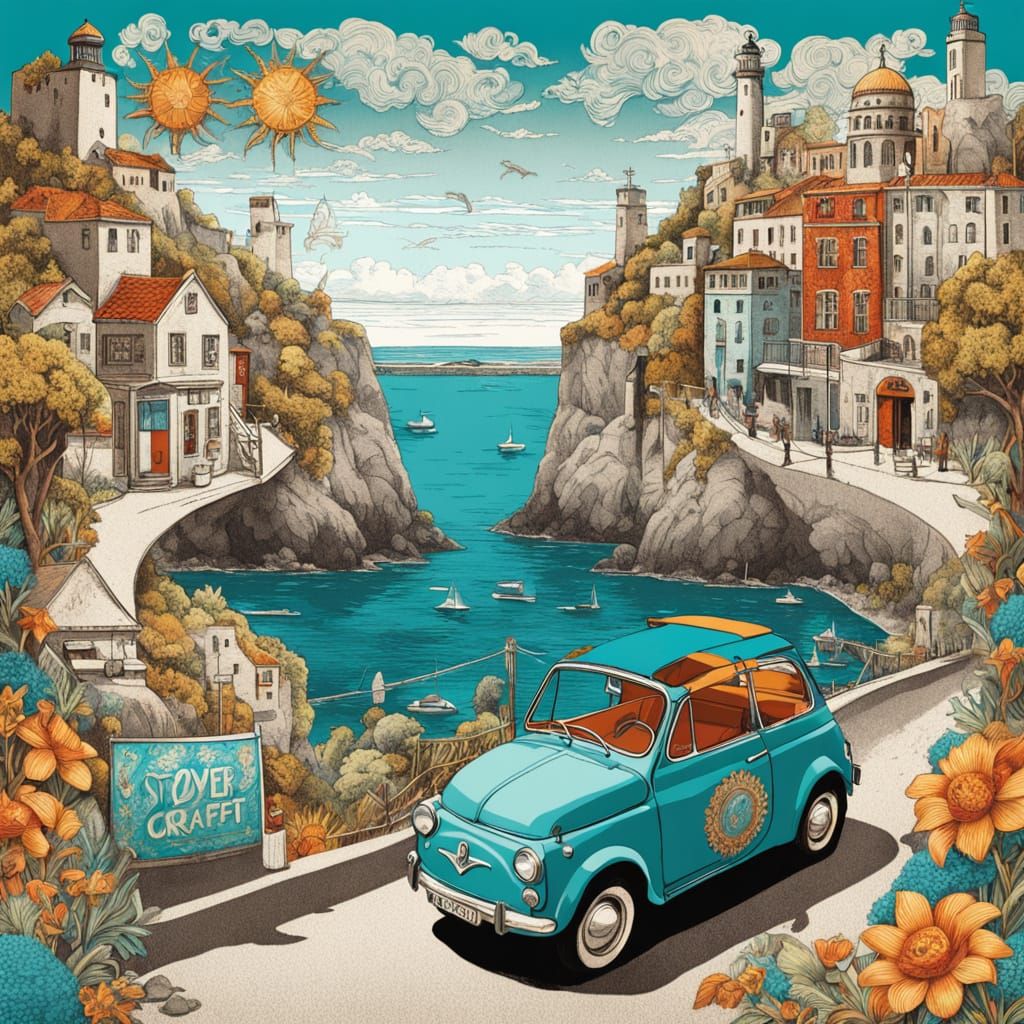 Mediterranean Road Trip in Folk Art Style