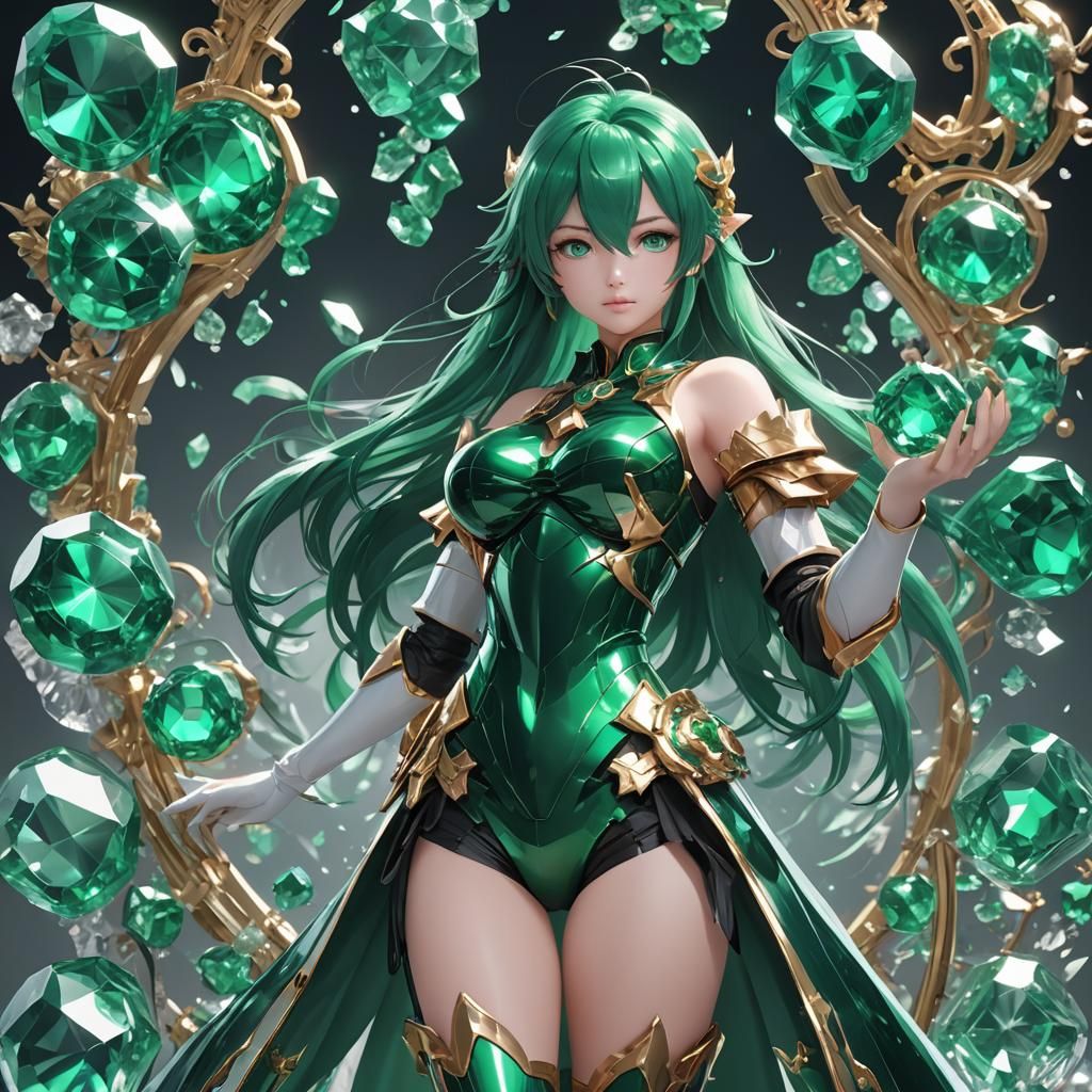 Pure Emerald Core in 3D Anime Style