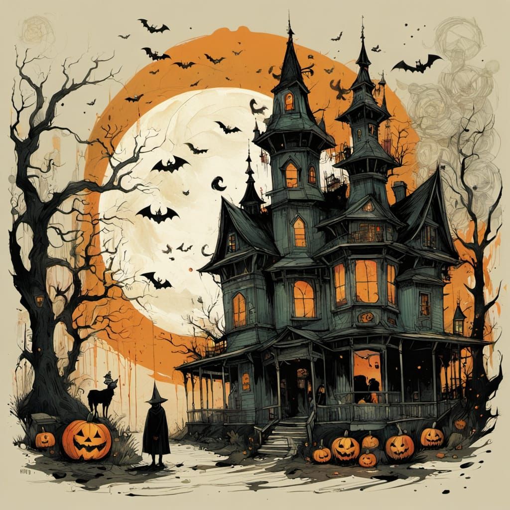 Spooky Halloween Night With Eerie Costumes And Haunted House...