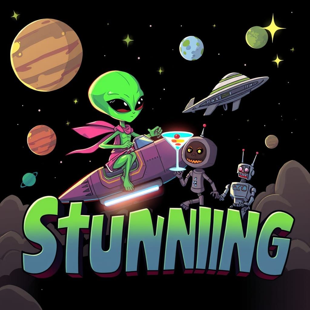 Vibrant Cartoon-Inspired Alien Invasion Scene