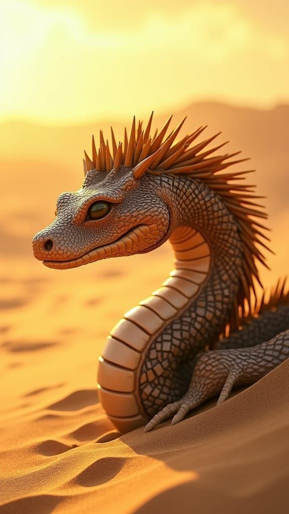 Serpent-Hedgehog Hybrid in Desert Sunset