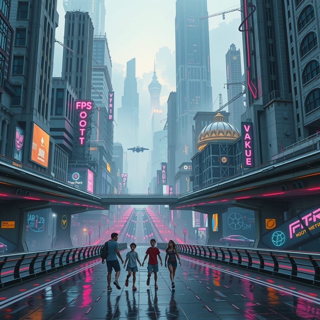 Surreal Hyper-Realistic Cityscape in Cyberpunk Architectural...