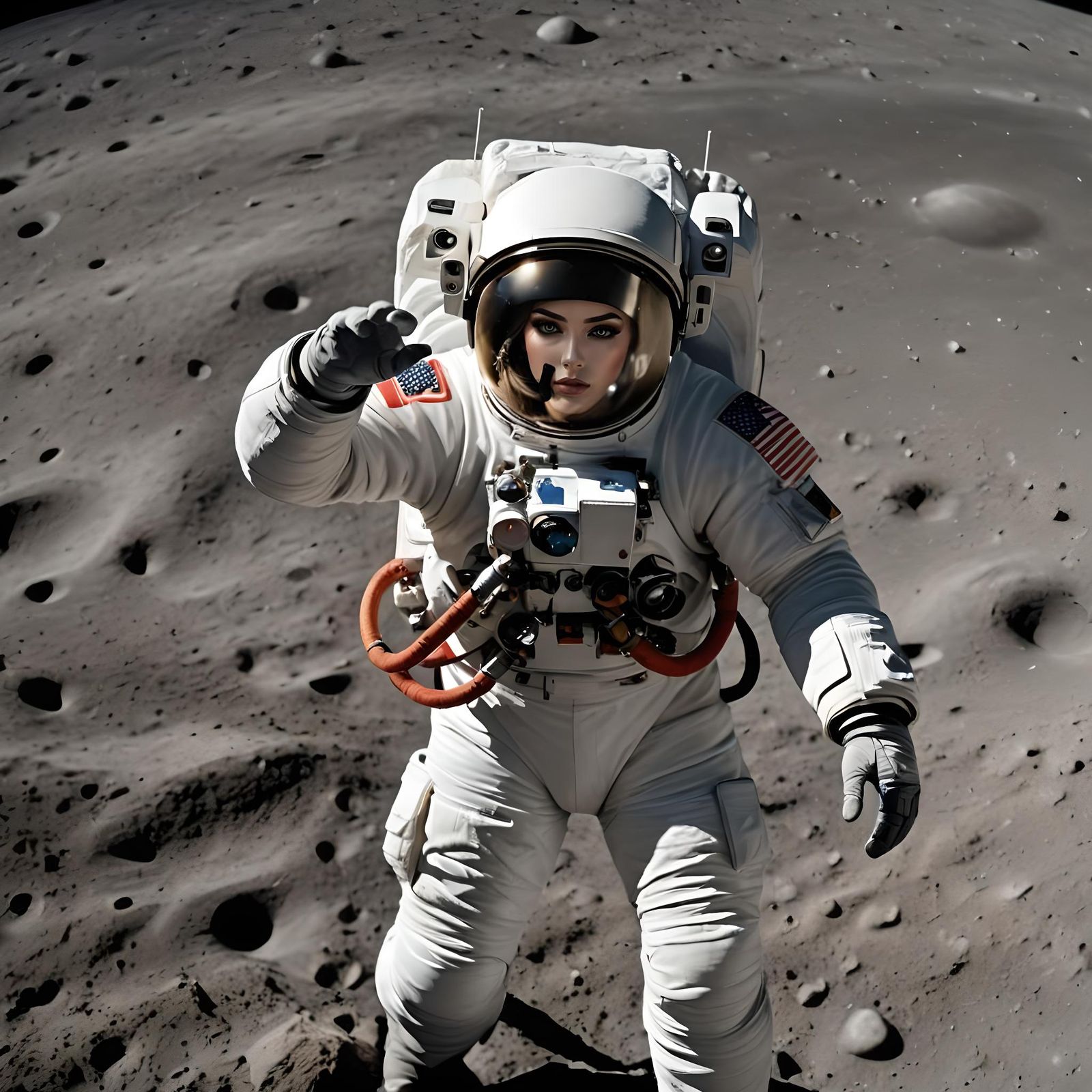 030 A beautiful female astronaut, wearing an apollo spacesui...