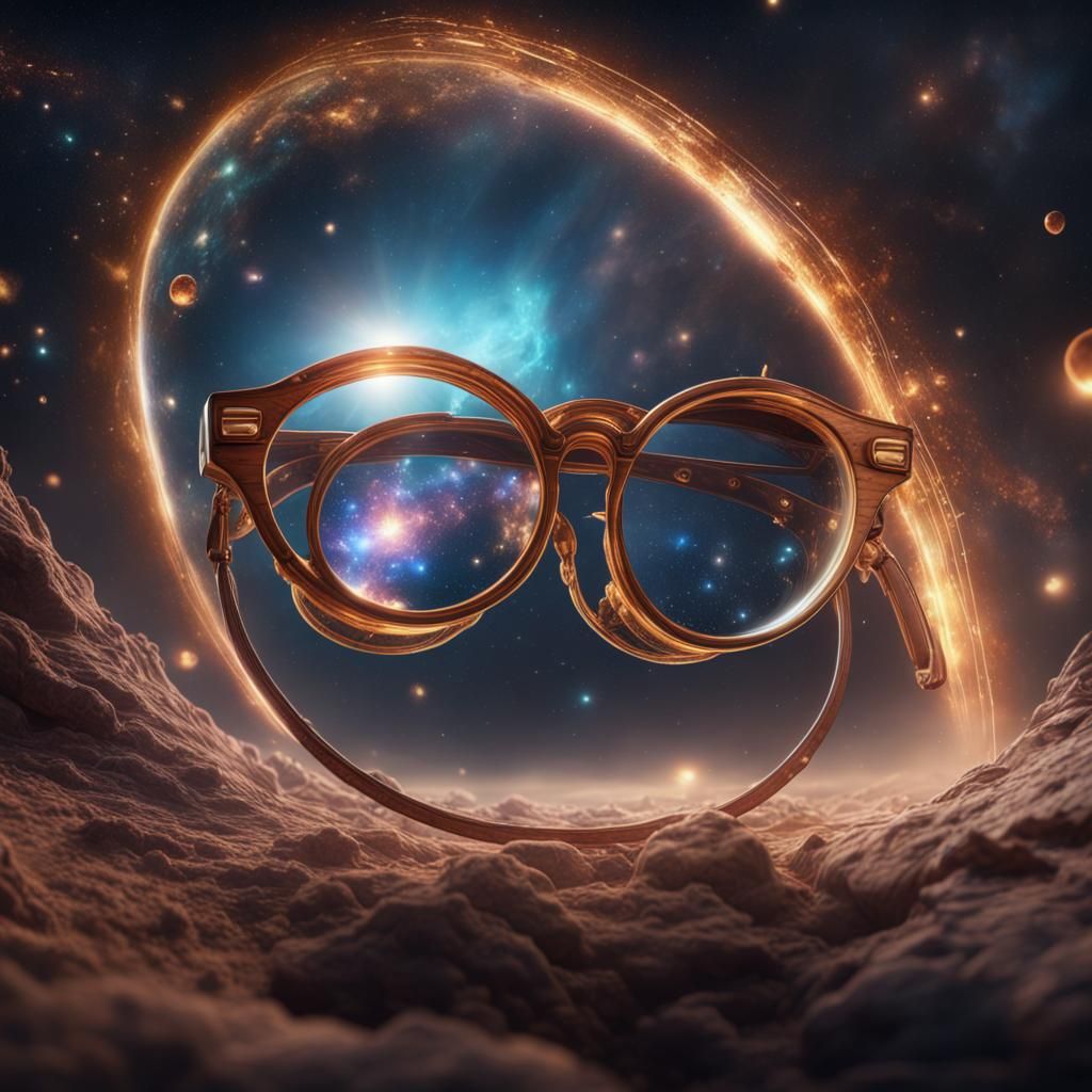 Spectacles Reveal a Cosmic Galaxy, Detailed Matte Painting