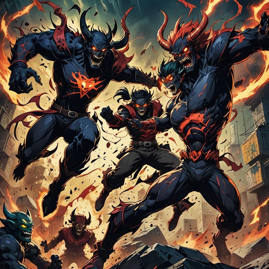 Demonic Anime Battle in Studio Trigger Style