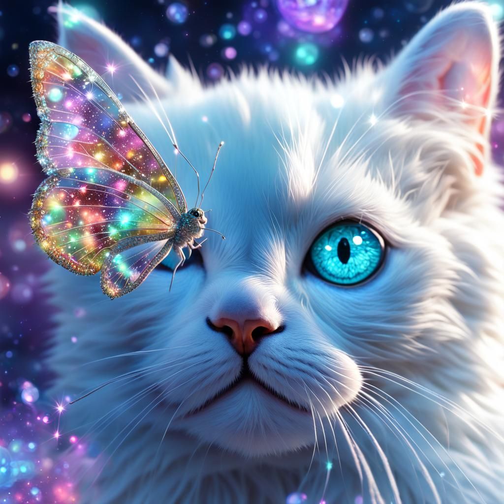 Cosmic Butterfly Kisses Kitten in Universe