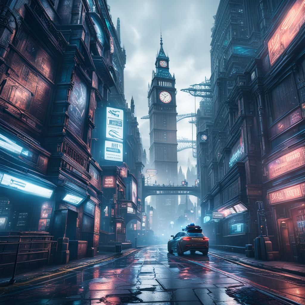 Cyberpunk London Cityscape in Detailed Digital Painting