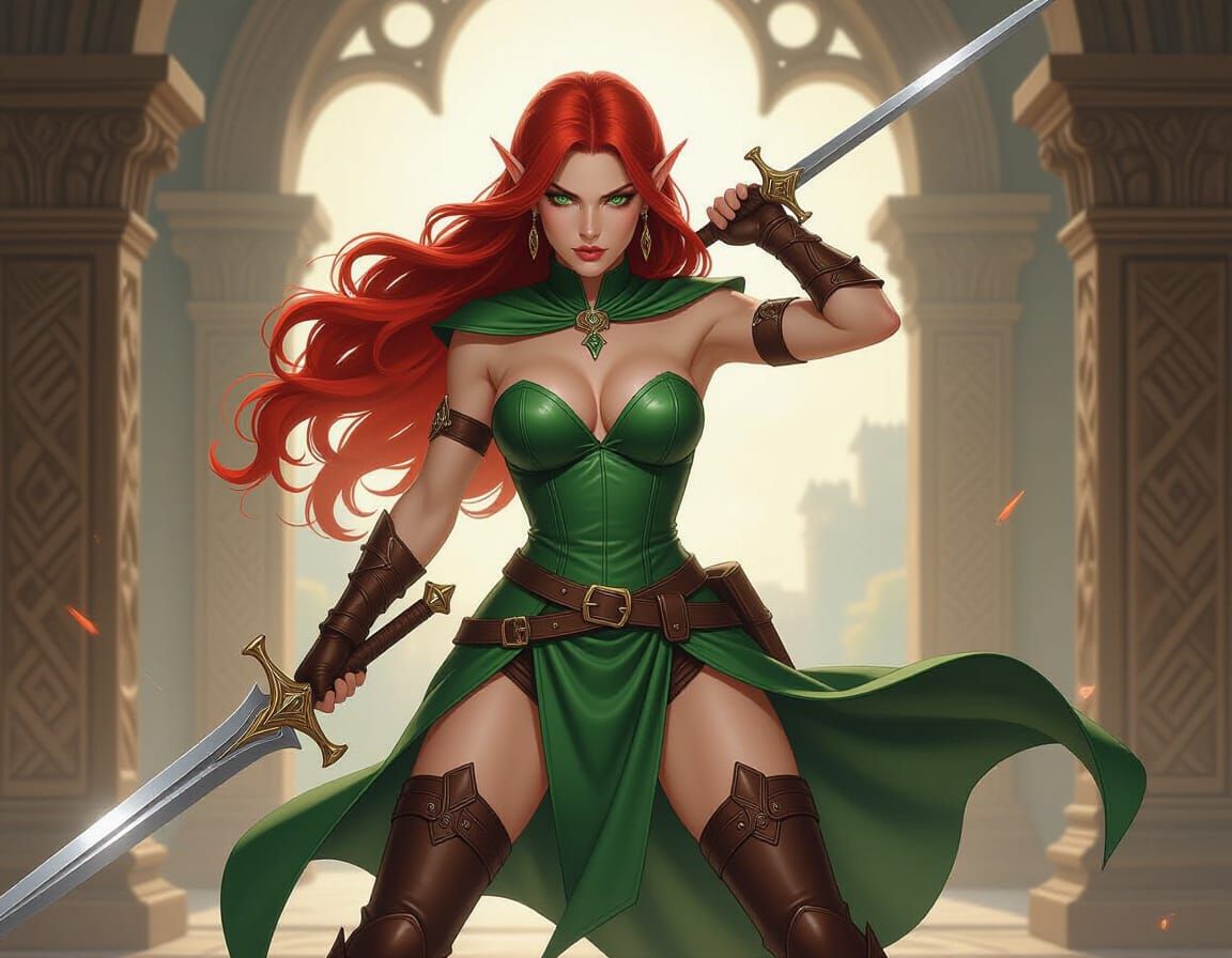 Elven Warrior in Enchanted Forest, Fantasy Portrait