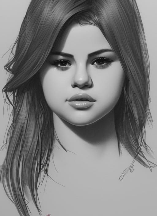 Selena Gomez Bikini Portrait, Pencil Sketch Concept Art