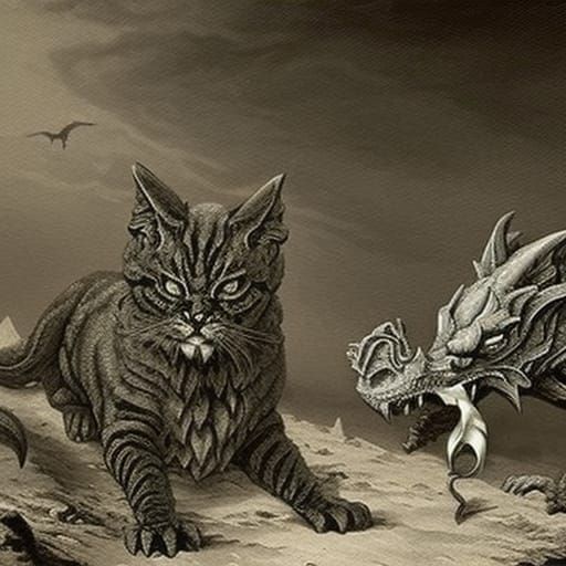 Terrifying Kitten Dragon City in Dark Fantasy Style