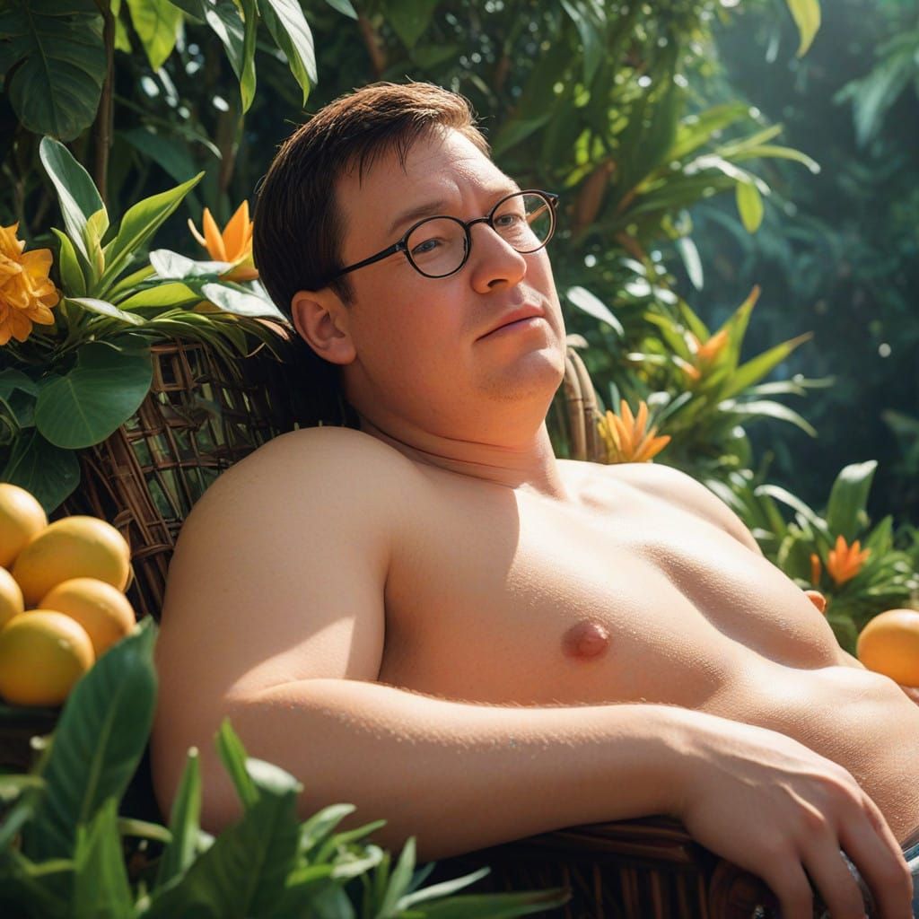 Peter Griffin Savoring Tropical Bliss in Vibrant Anime Style