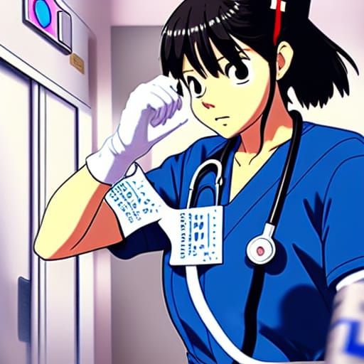 Anime nurse with gloves