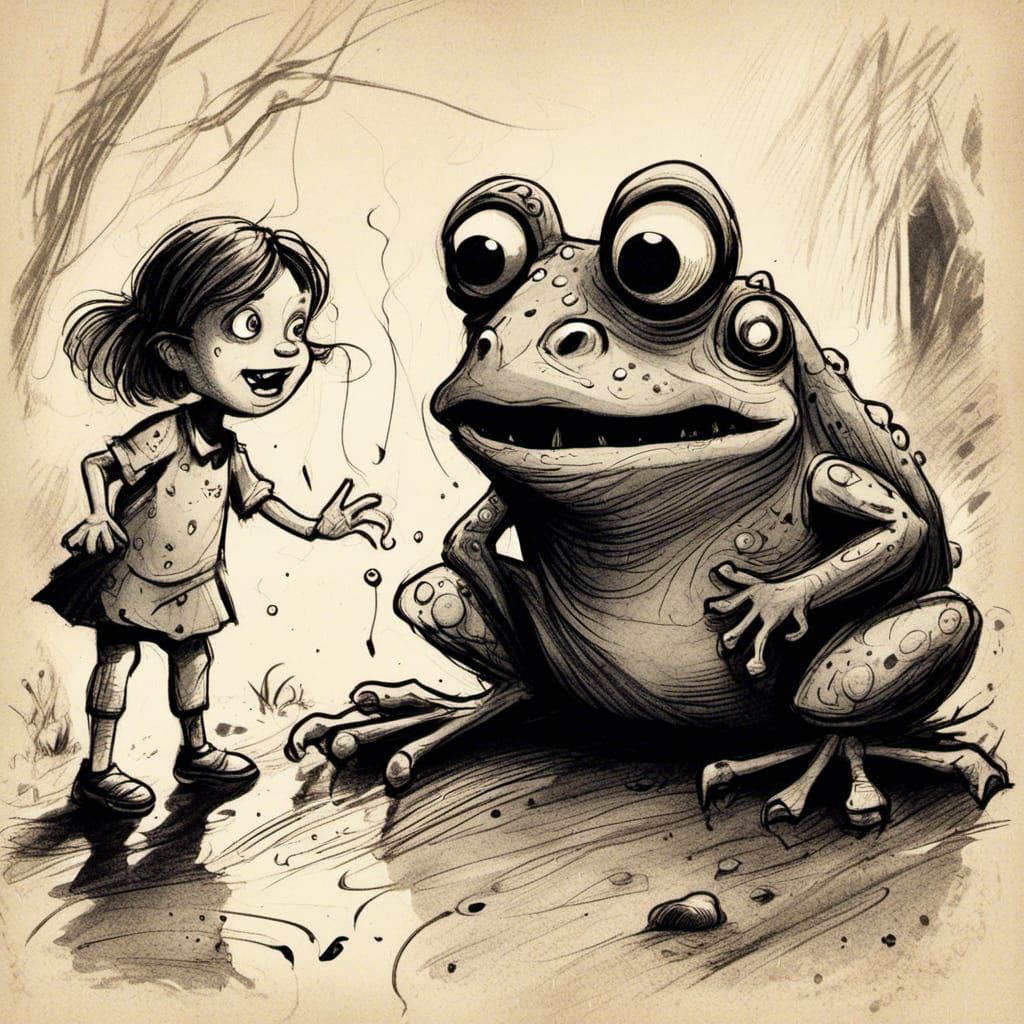 Scary Frog Caricature in Pen and Ink Style