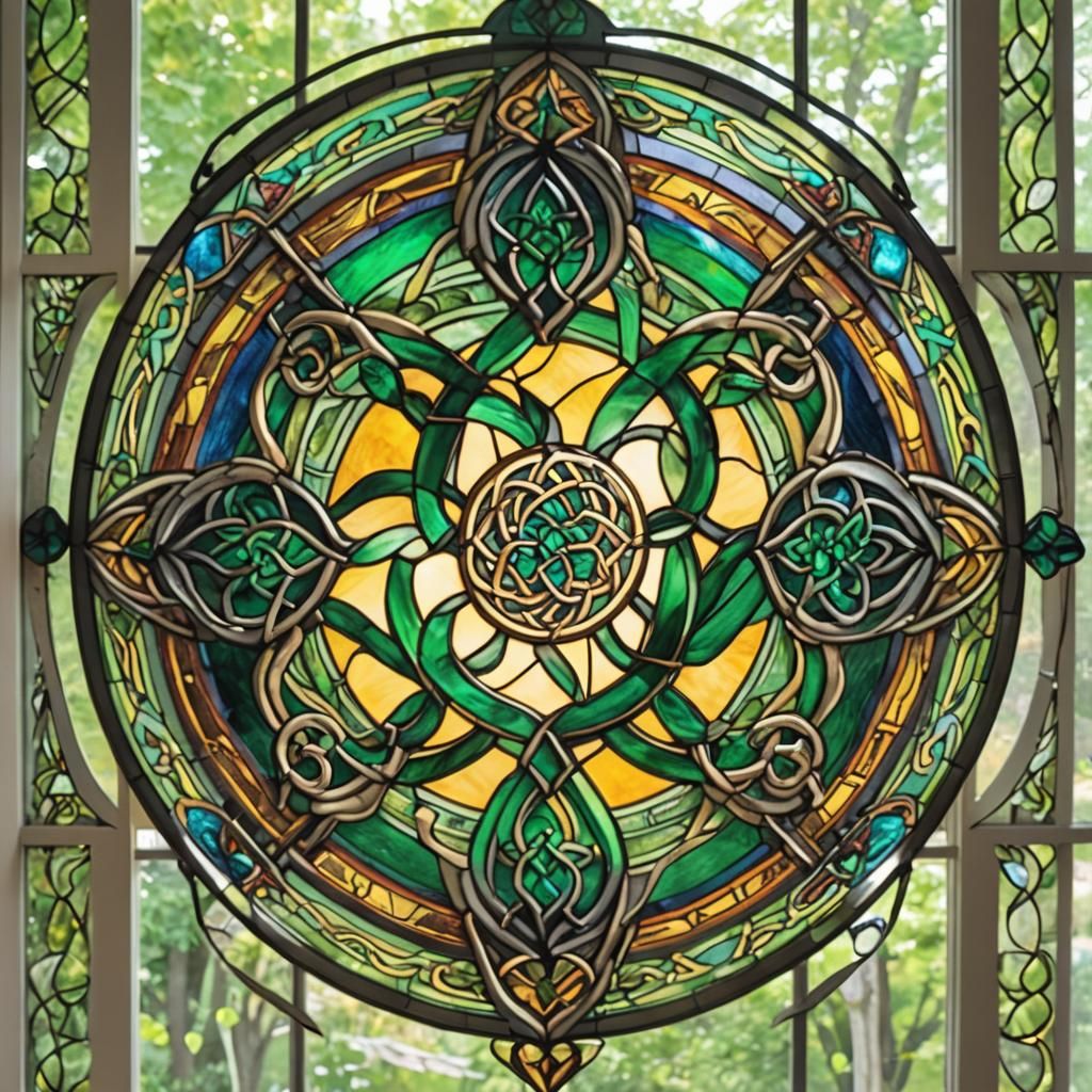 Celtic Knot Stained Glass in Sunlight