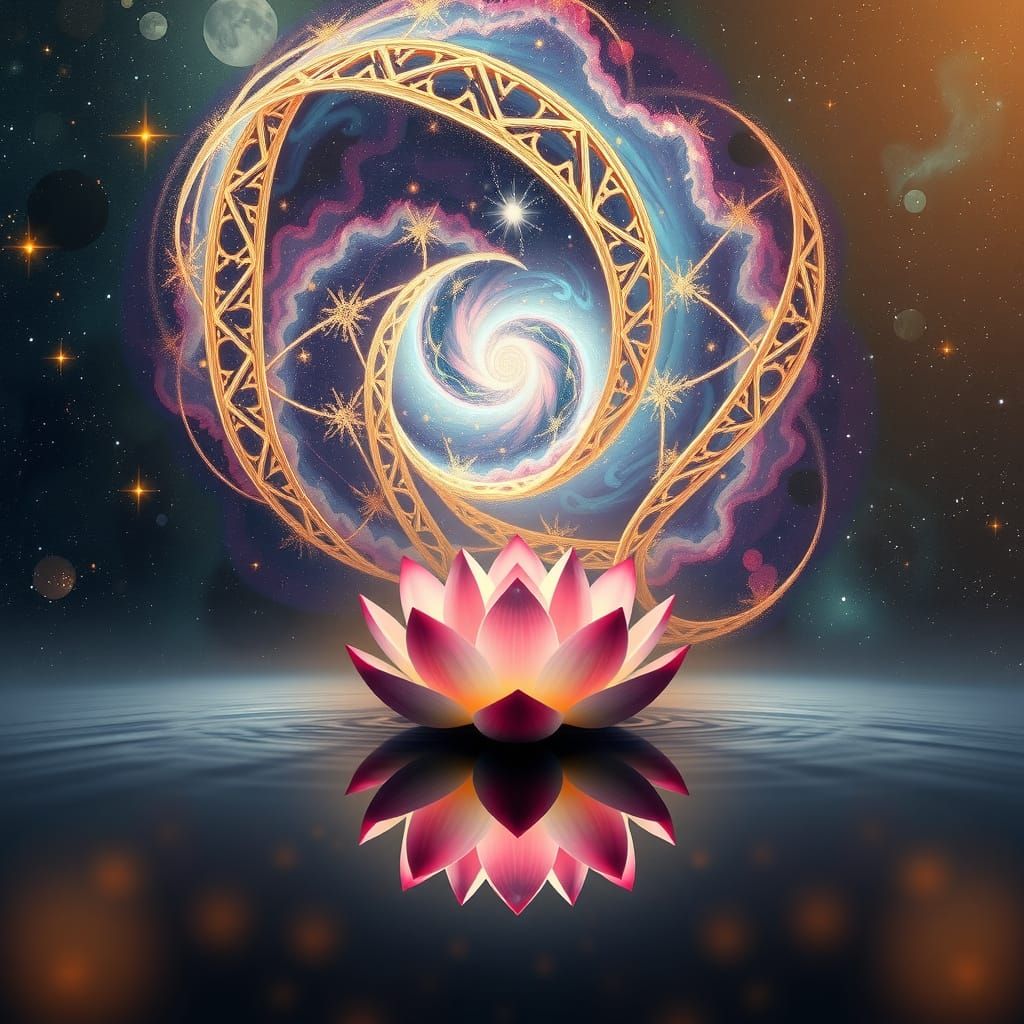 Celestial Being Contemplates Cosmic Lotus Flower