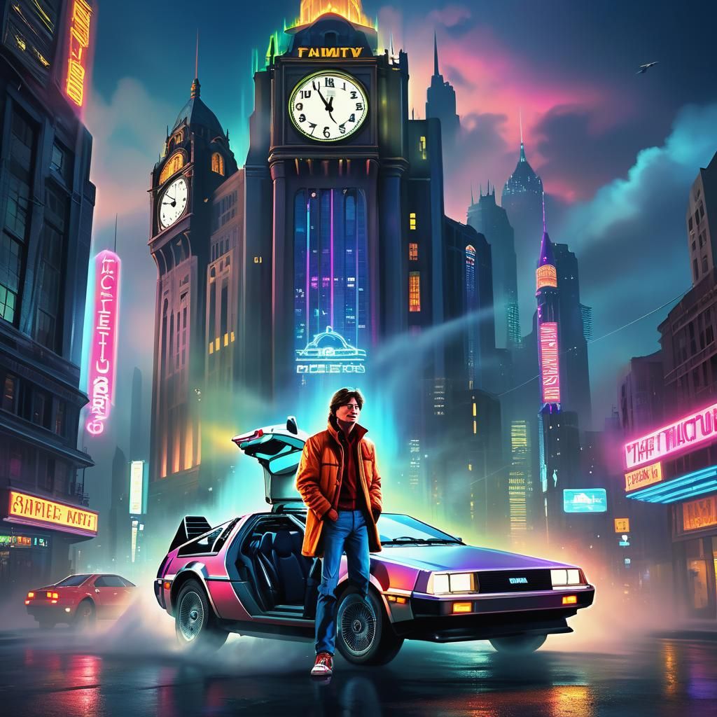 Marty McFly in Futuristic City: Fauvist Matte Painting