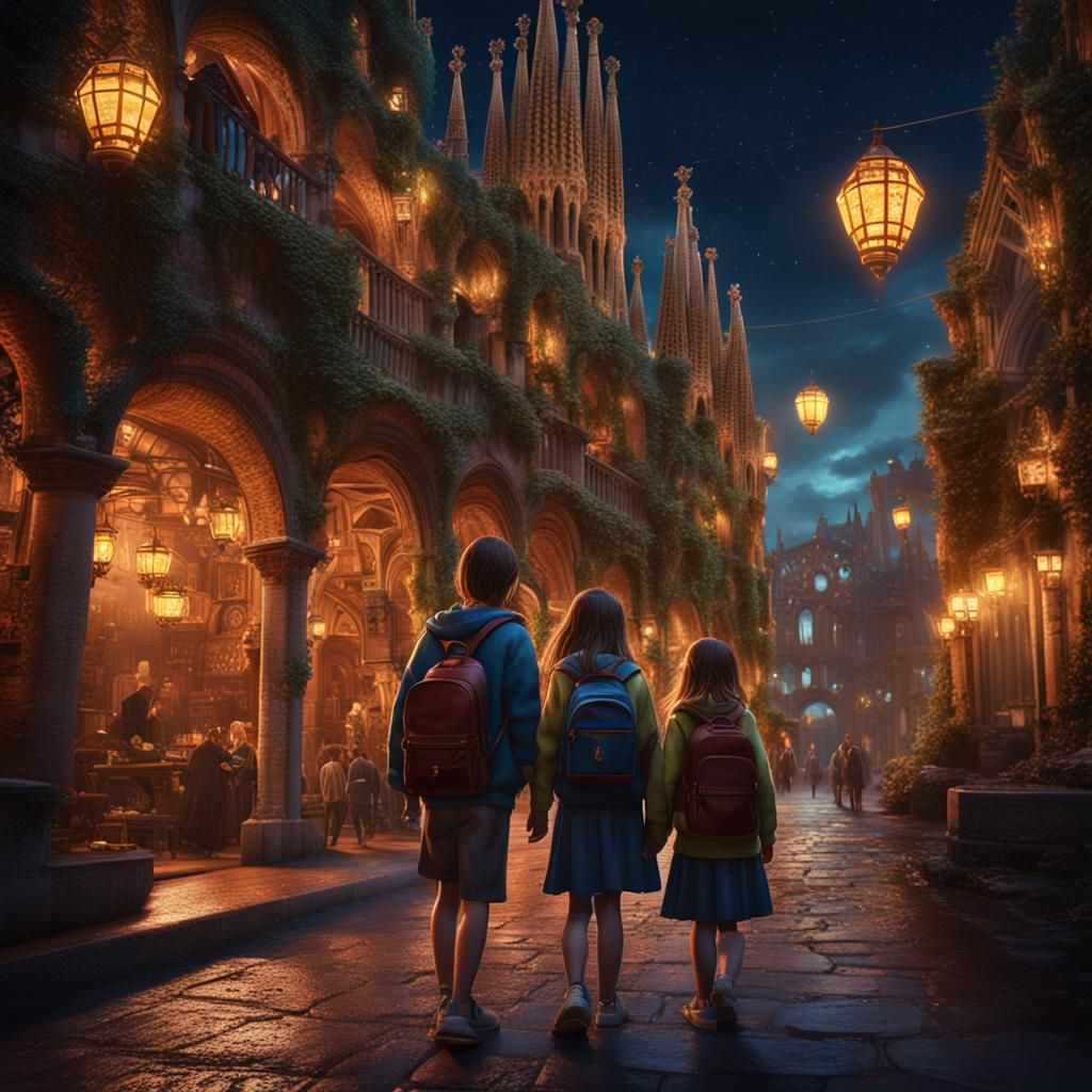 Barcelona Night Scene: Detailed Matte Painting