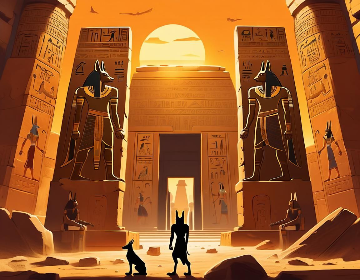 Anubis and Seth in Ancient Egyptian Ruins