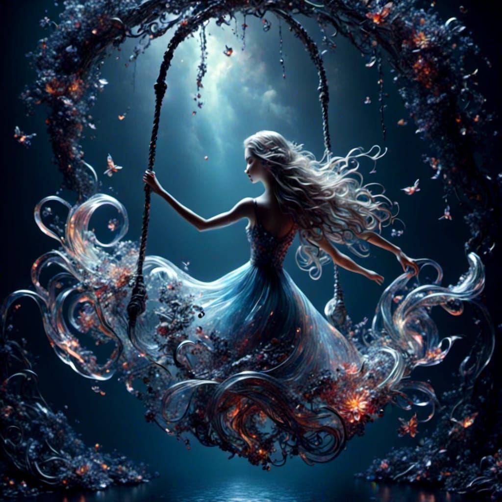 Woman on a Swing with Glass Art Effects