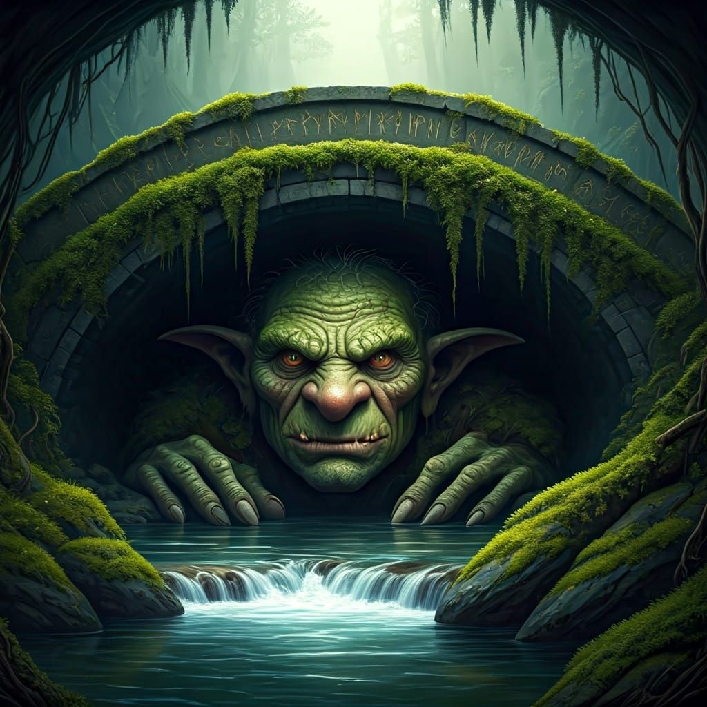 Mossy Troll Under Bridge: Detailed Matte Painting