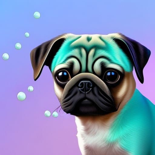 Hyperrealistic Pug with Elsa Toy in Splash Art Style