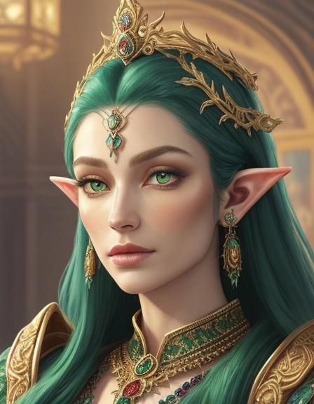 Elegant Elf Portrait in Oil Painting Style
