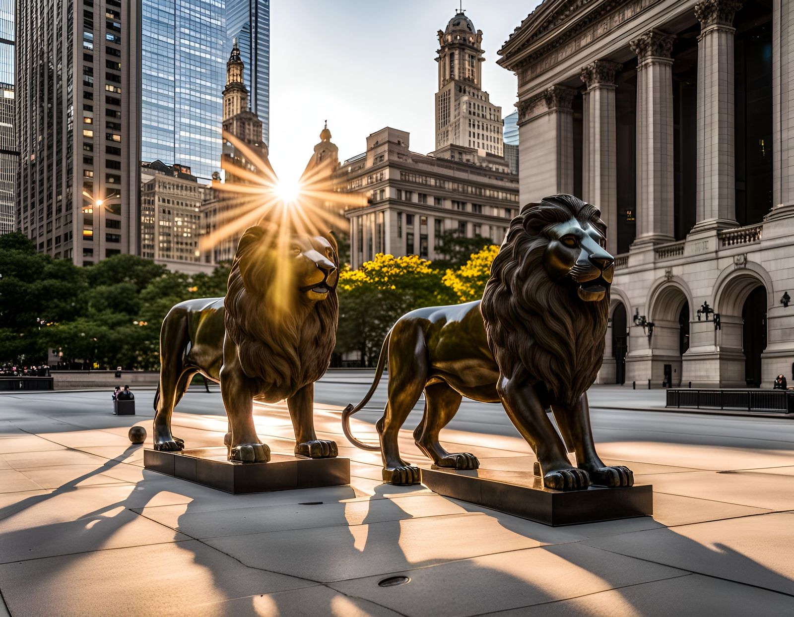 Chicago Art Institute Lions at Sunrise