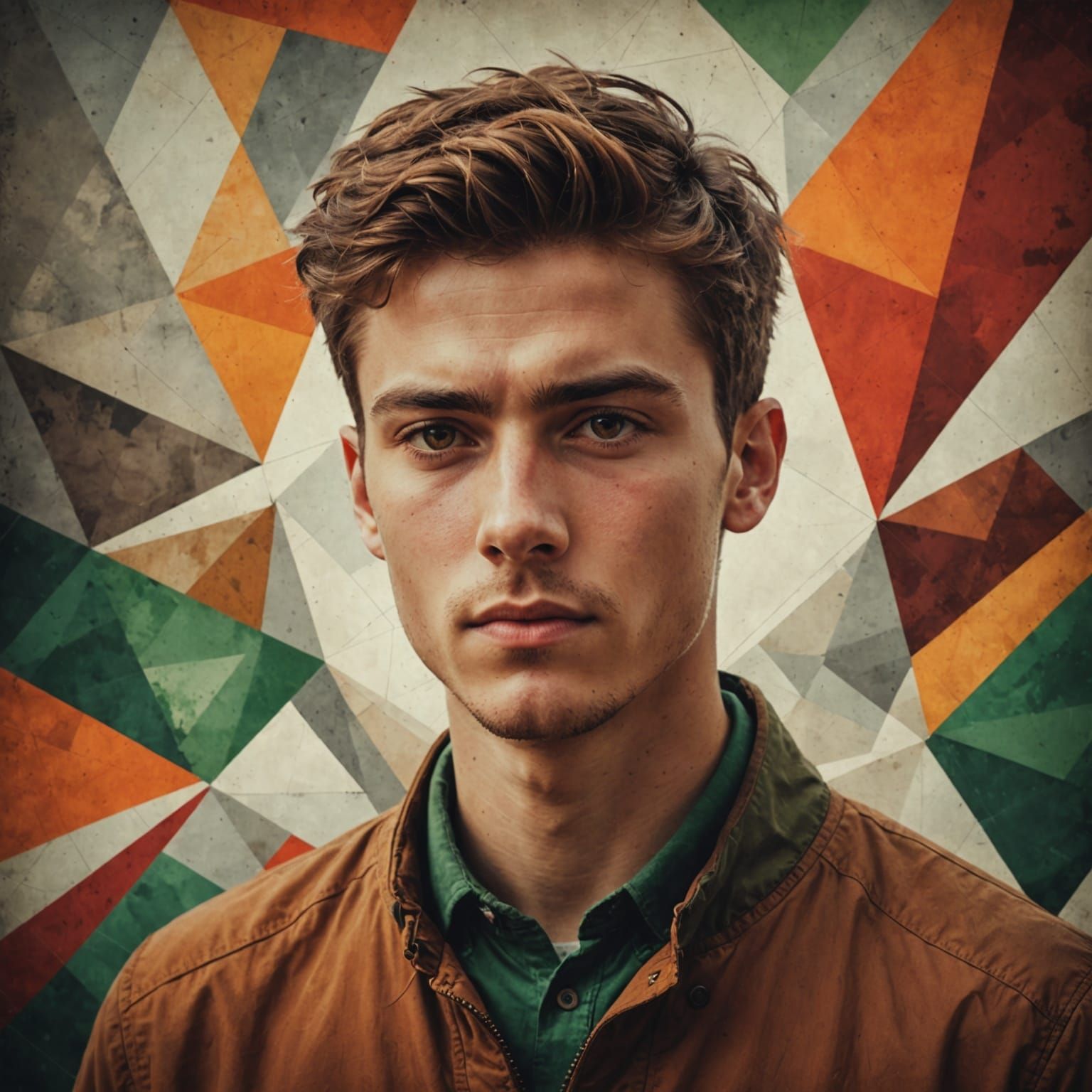 Vibrant Young Man in Abstract Hues with Geometric Texture