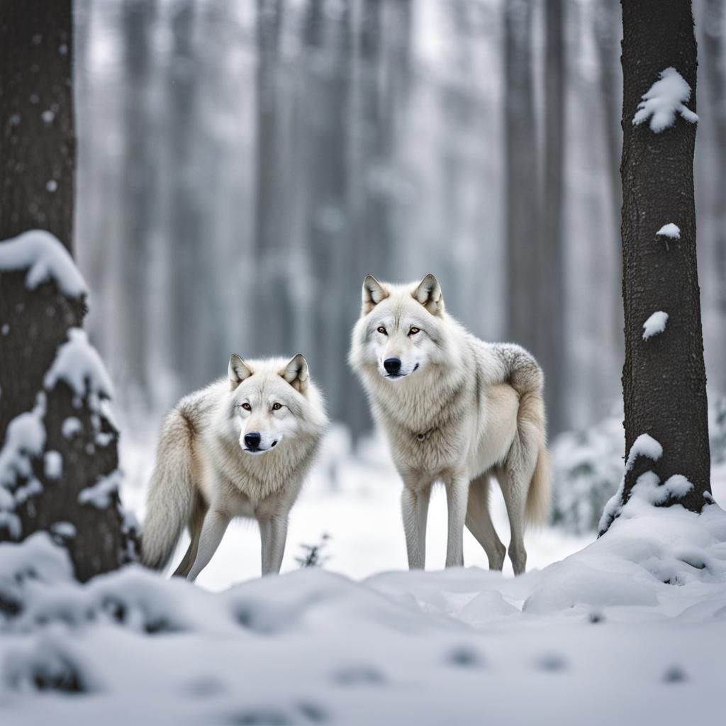 White Wolf in Snowy Forest
