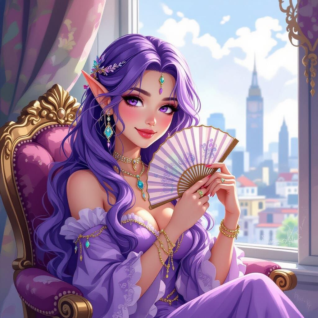 Ethereal Elf Woman in Watercolor Style