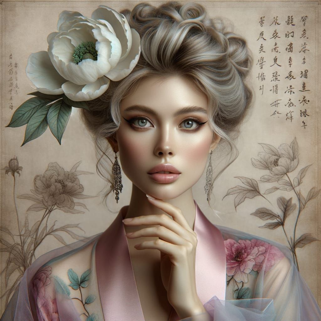 Pastel Pencil Drawing of Woman in Floral Robe