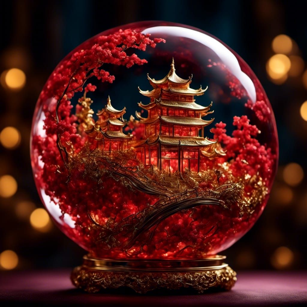 Chinese Lantern Festival Reflected in Crystal Globe