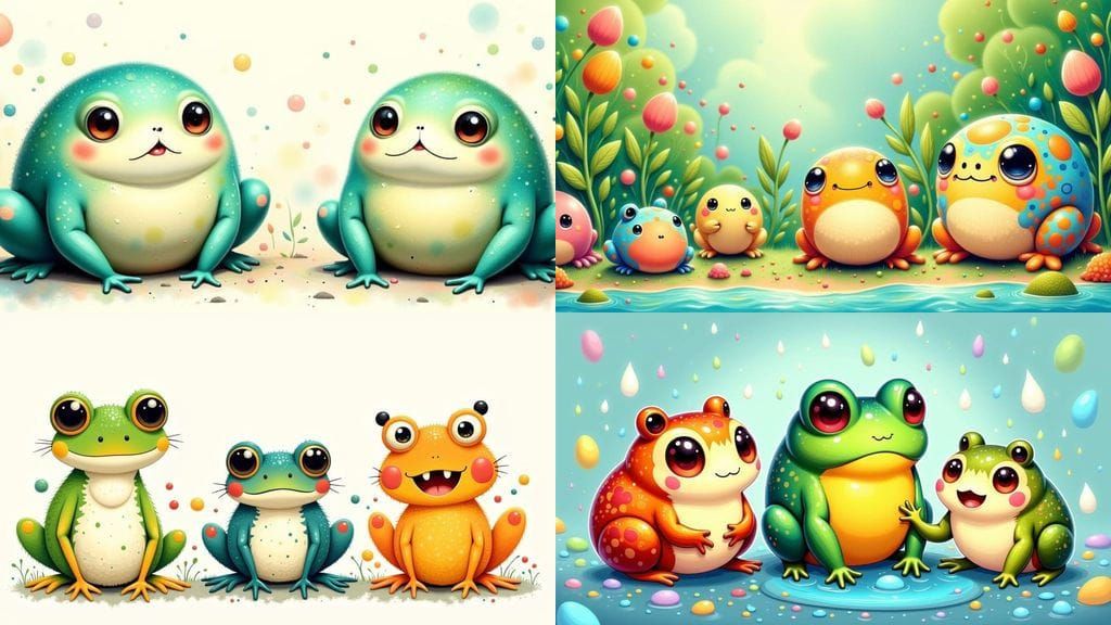 Cute Chibi Frogs in Whimsical Rainy Scene