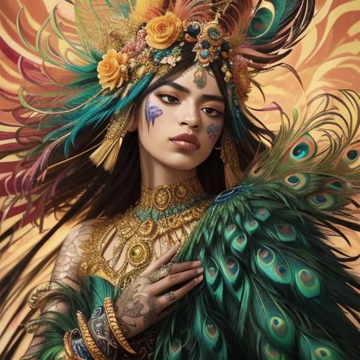 Dragon Peacock Woman in Abstract Expressionism