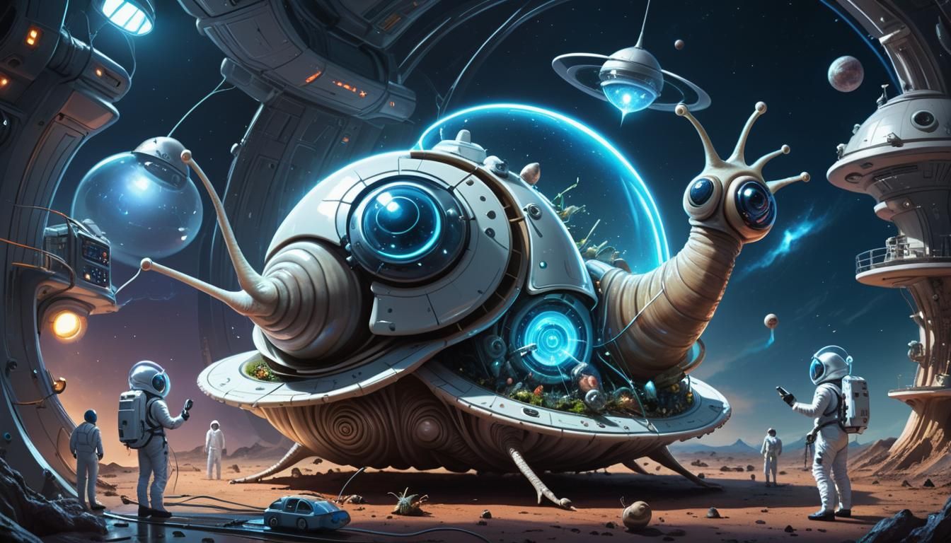 Cosmic Snail Spaceship: Anime 3D Fantasy Art