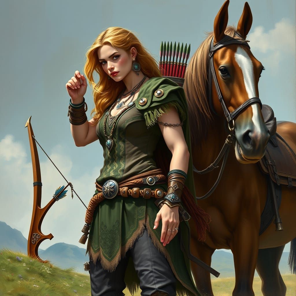 Celtic Warrior Woman with Bow in Fantasy Art Style