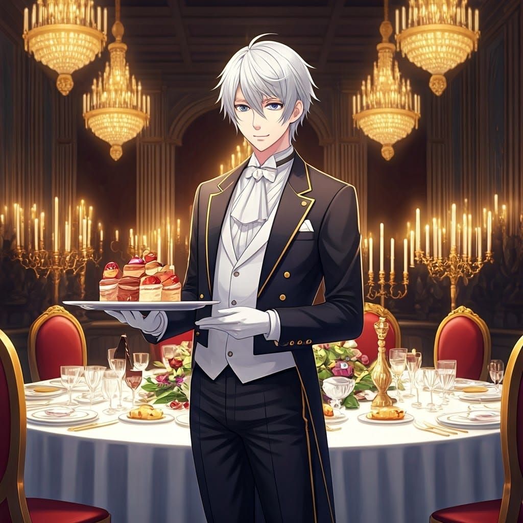 Anime Butler Serving at Royal Feast