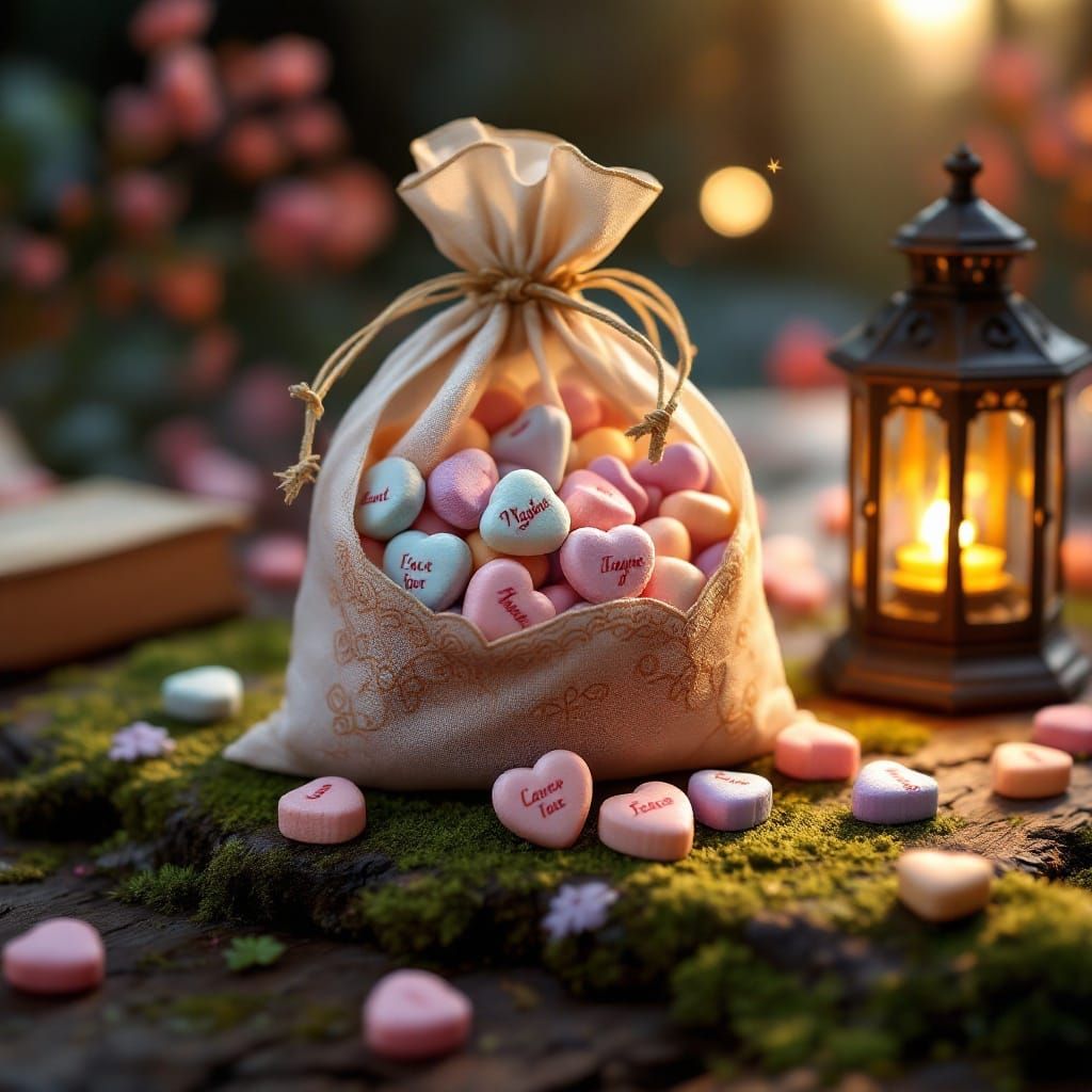 Whimsical Fantasy Candy Hearts in Warm Golden Light