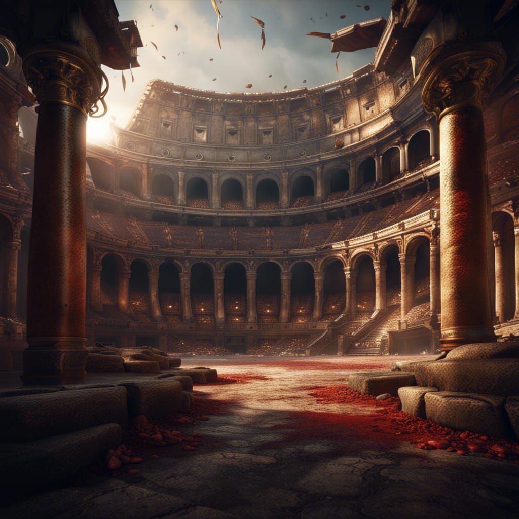 Epic Battle in Roman Colosseum: Fantasy Concept Art
