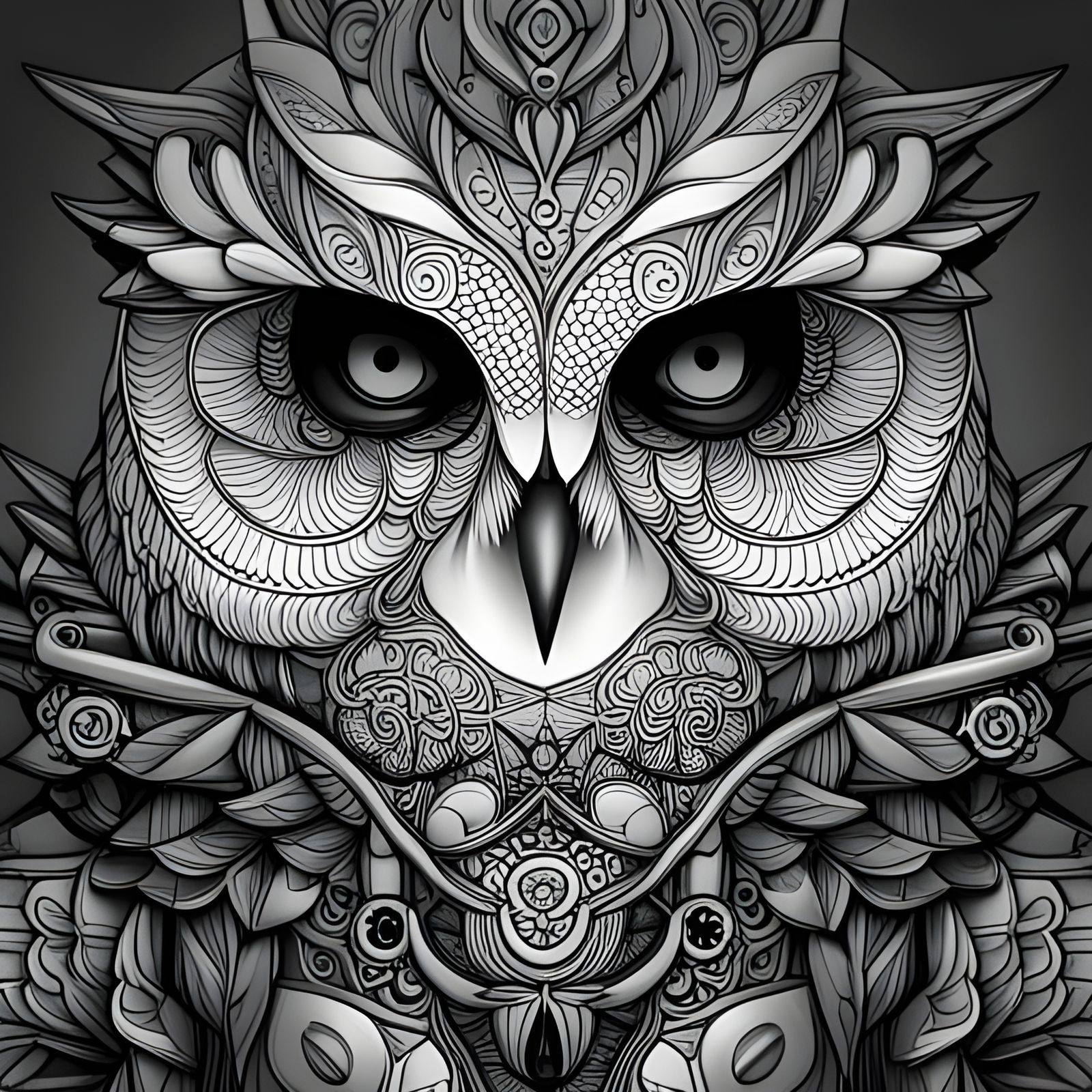 Steampunk Owl Portrait in Coloring Book Style