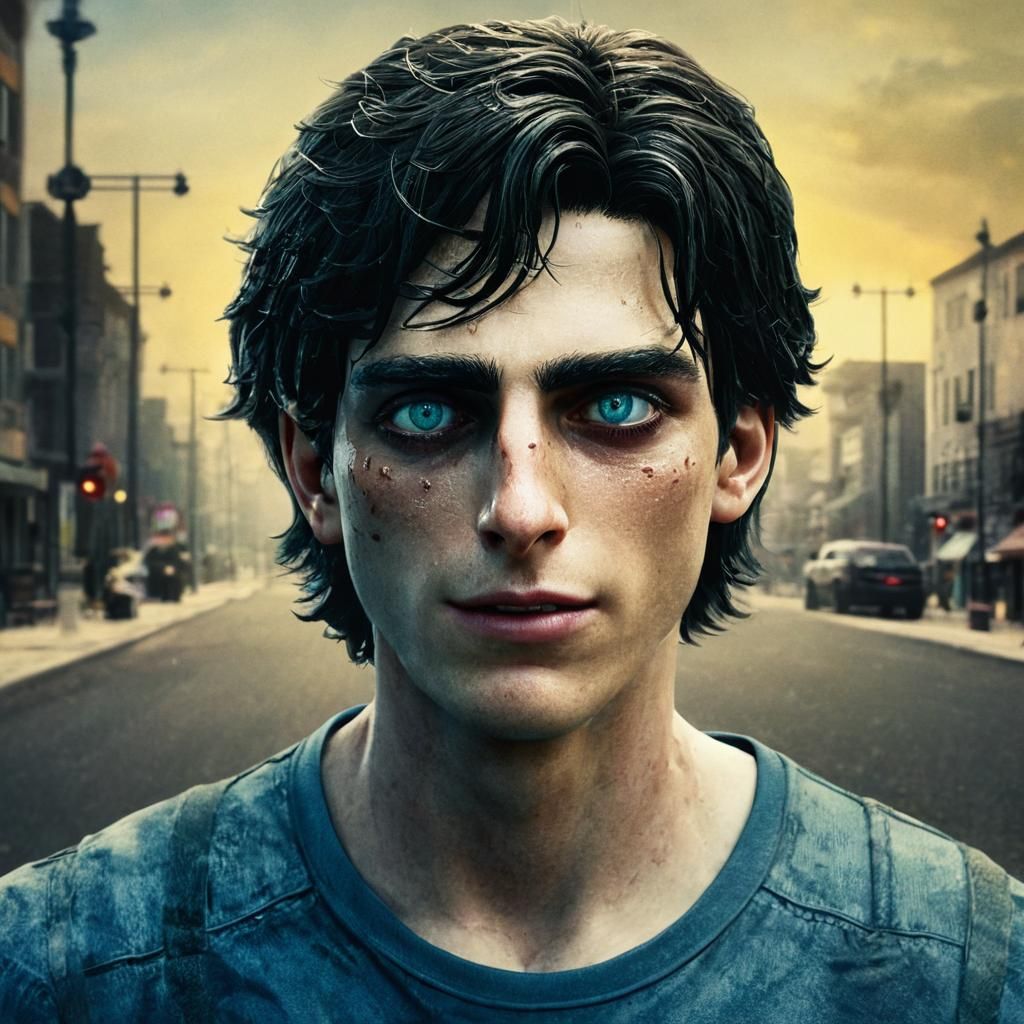 Nervous Man in Street: Cinematic Photorealism Portrait