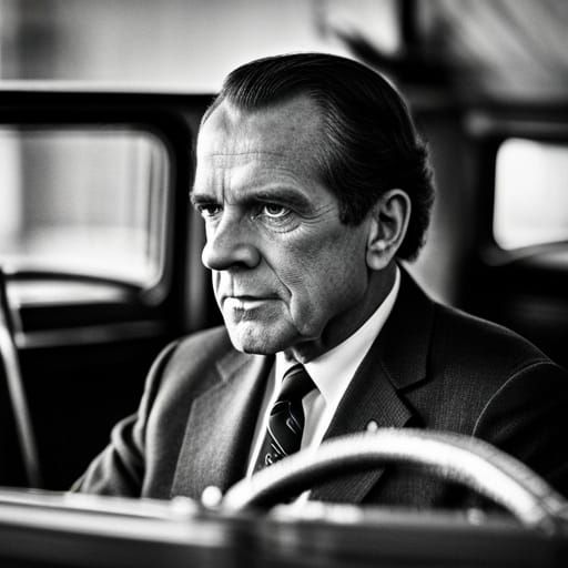 Realistic Image of Richard Nixon Driving a Bus