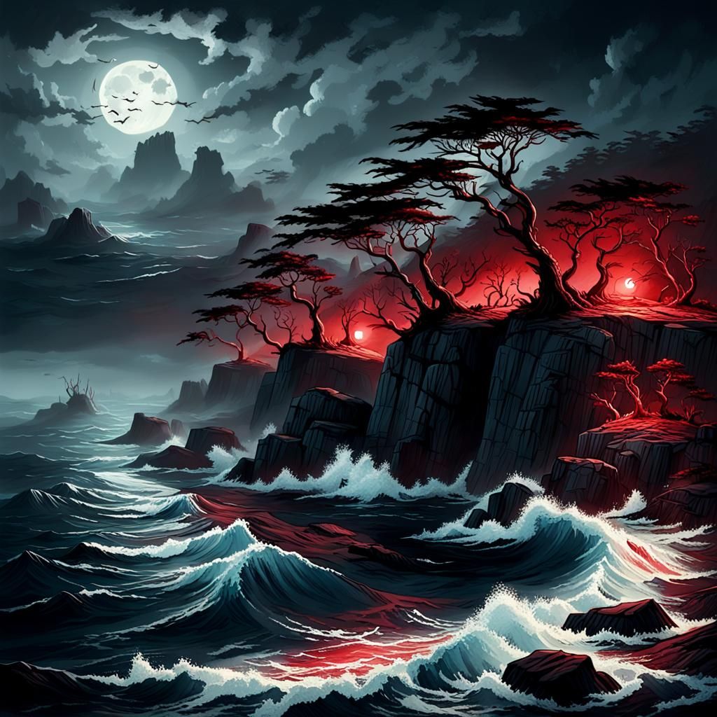 Eerie Blood Island in Atlantic: 3D Digital Art