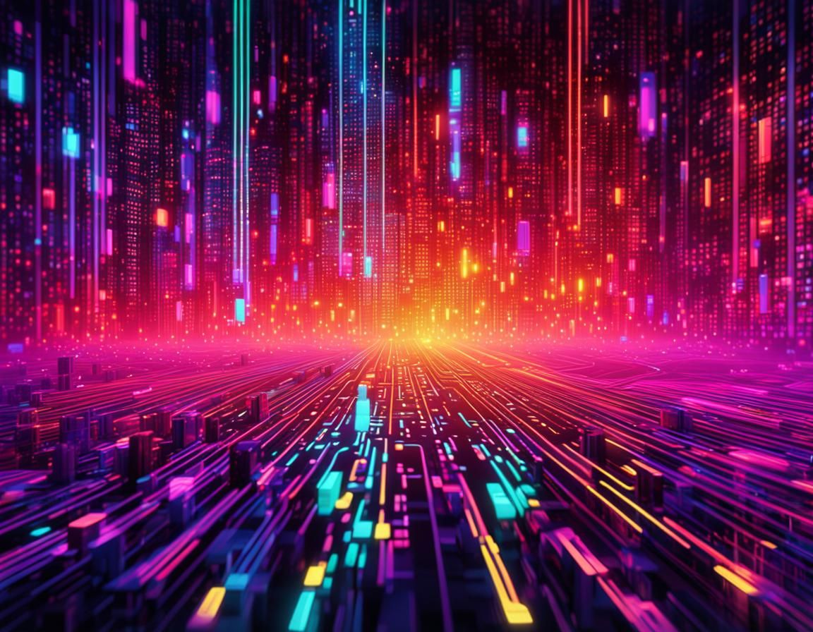 Futuristic Binary Code Dream in Neon Cyberpunk Style